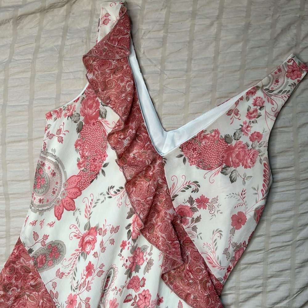 Alyn Paige Floral Paisley Ruffle Midi Dress | Size 8